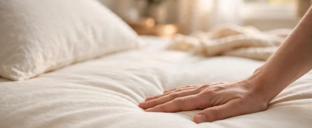 hand smoothing a duvet cover flat to stop duvet cover bunching up inside