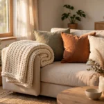 folded chunky-knit throw blanket from sliding off, draped on couch arm
