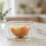 half cut onion stored in glass container to keep cut onion fresh without plastic wrap