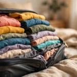 open overpacked suitcase with strained zipper — how to stop suitcase zipper from bursting open when overpacked