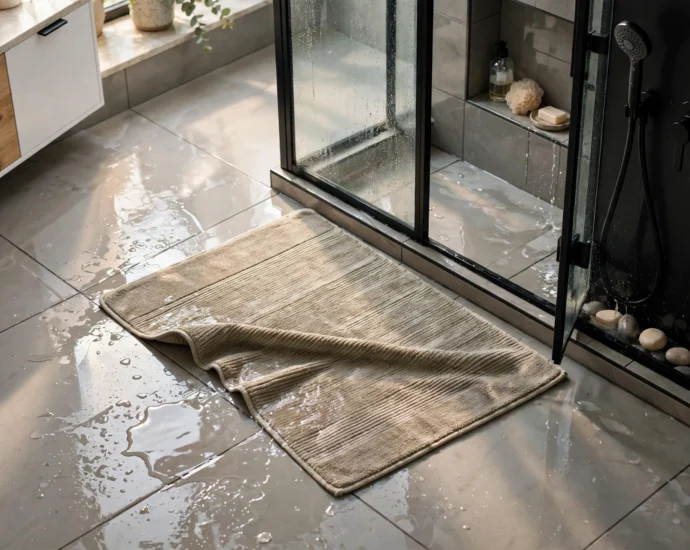 bath mat sliding on wet tile floor showing how to stop bath mat slipping on wet tile