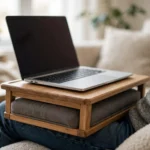 laptop on a wooden lap desk showing how to keep laptop from sliding off lap desk